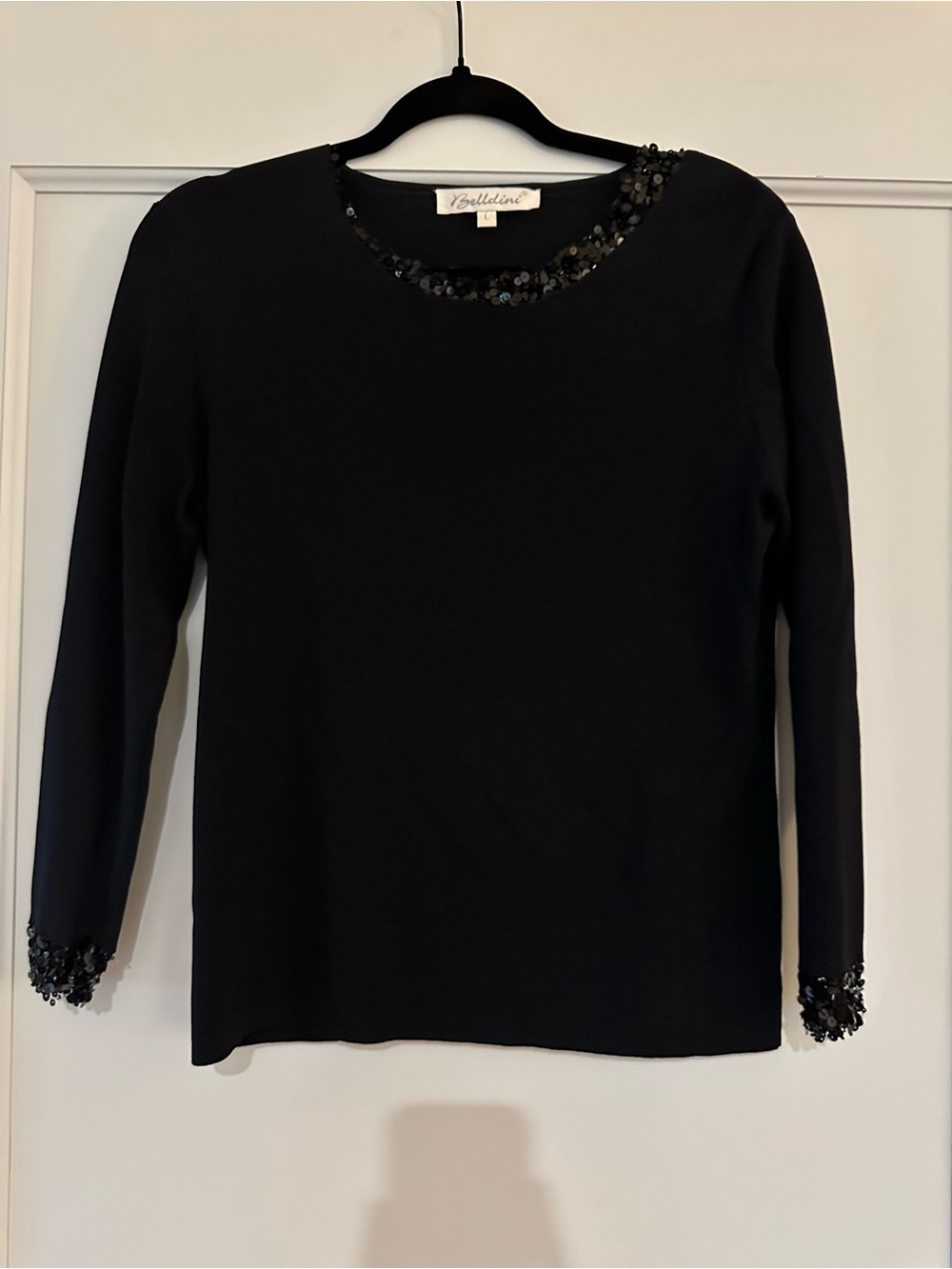 Belldini Black Long-Sleeve Top with Sequin Trim